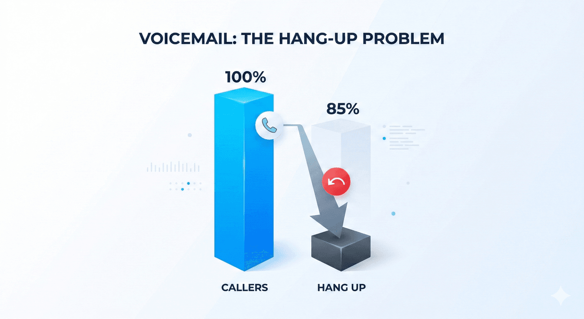 Voicemail: The Hang-Up Problem - 100% of callers reach voicemail but 85% hang up without leaving a message