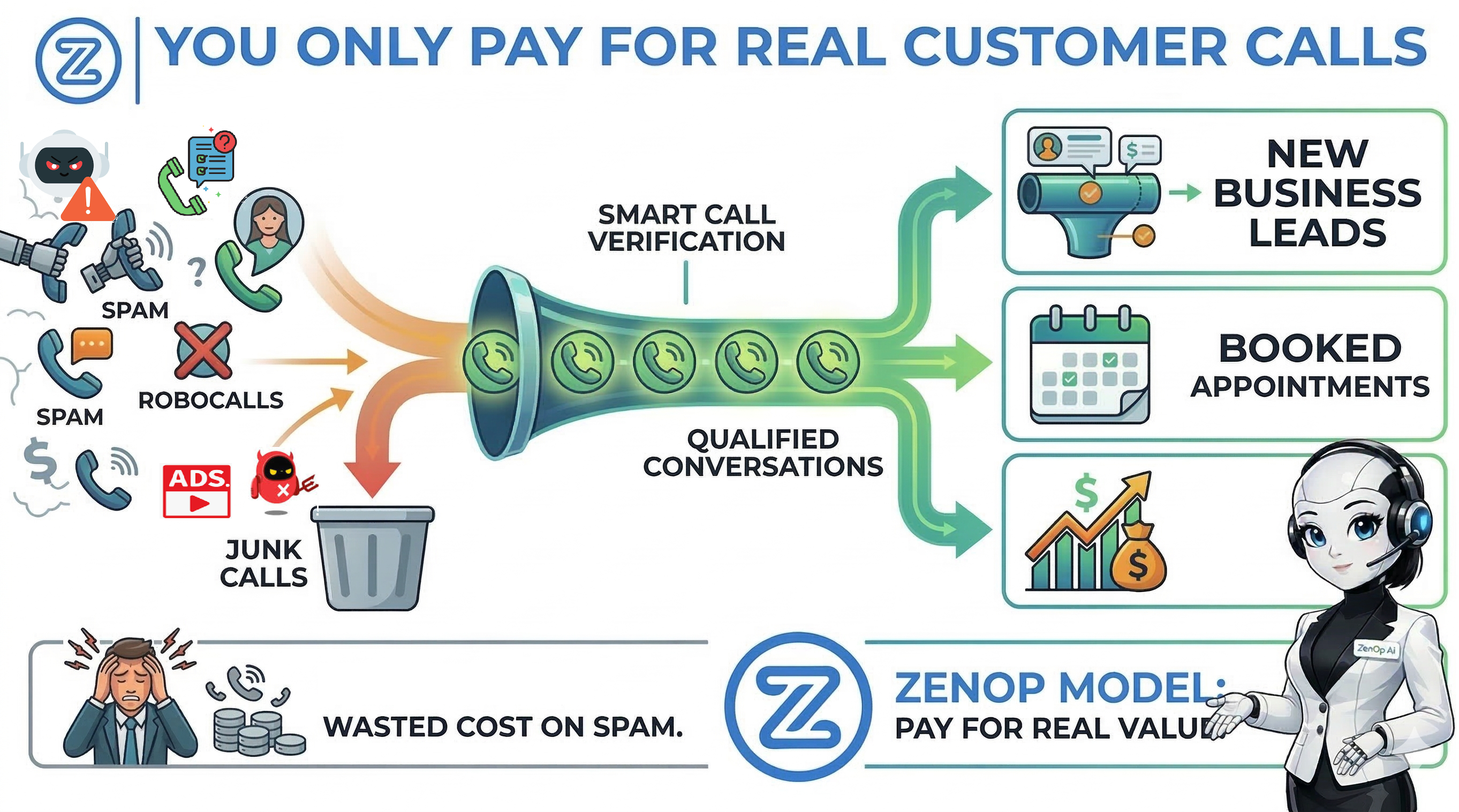 You Only Pay for Real Customer Calls - ZenOp filters spam so your plan only counts real customer conversations