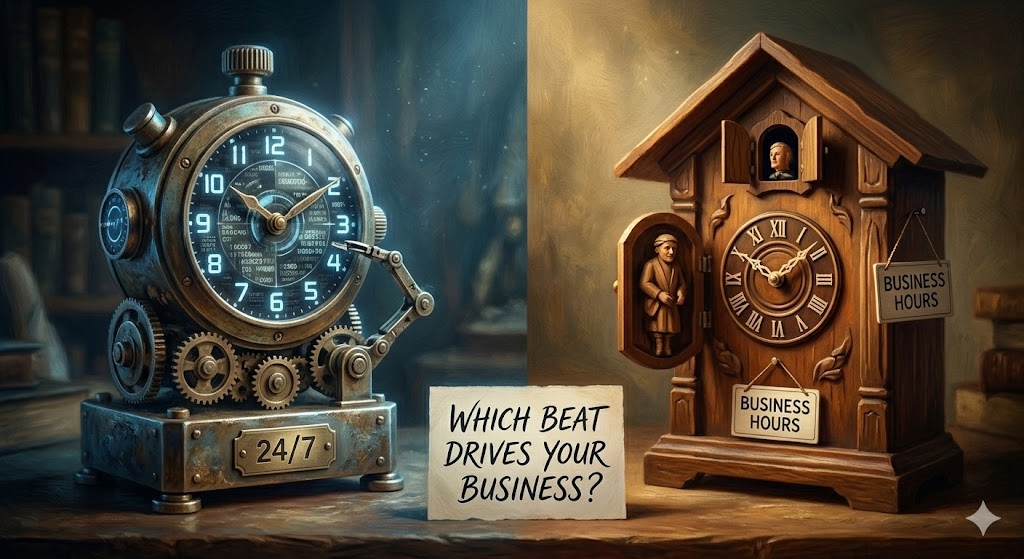 Which beat drives your business? A 24/7 mechanical clock versus a business-hours-only cuckoo clock